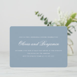 Invitación Formal para Cena de Ensayo en Azul Polv