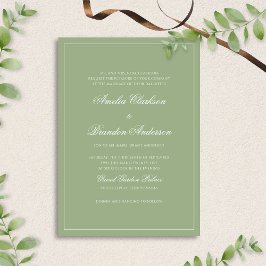 Invitación Formal Real Sage Green Border Script Wedding