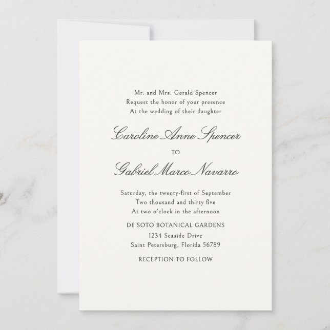 Invitación Formal Simple Classic Wedding Invitation (Anverso)