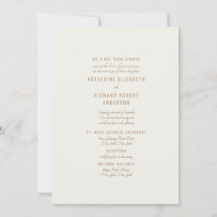 Invitación Formal Textura Dorada Crema Dos Lugar Boda Padres