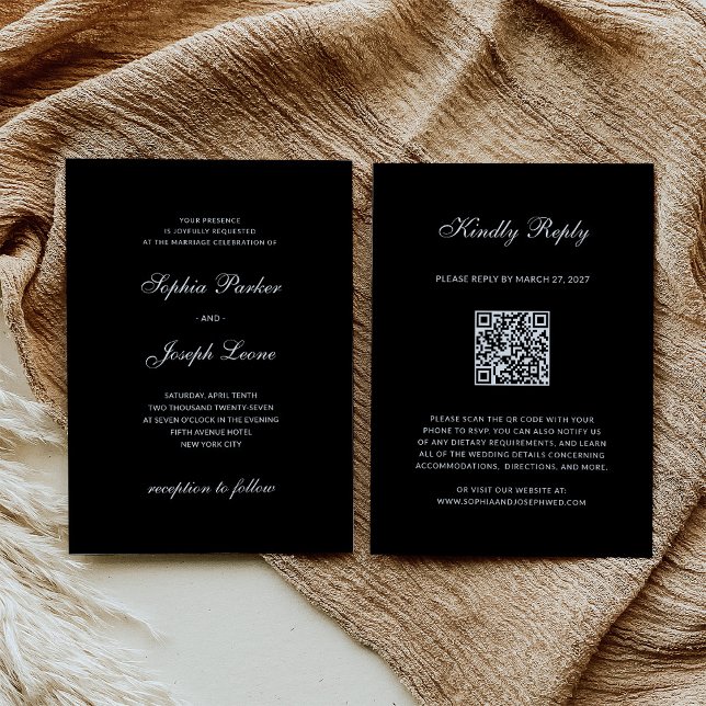 Invitación Formal y Clásico | Código QR RSVP Boda Negra (Subido por el creador)
