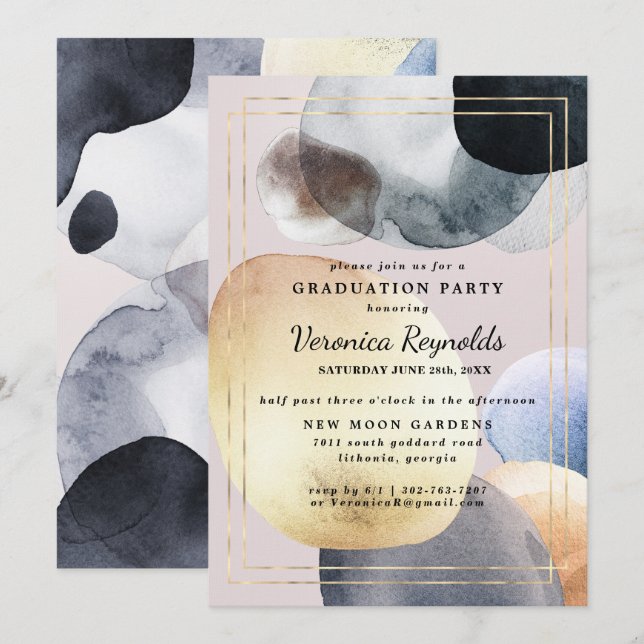 Invitación Formas abstractas artesanales | Graduación de la M (Anverso / Reverso)