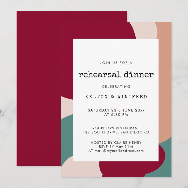 Invitación Formas abstractas cena de ensayo contemporánea (Anverso / Reverso)