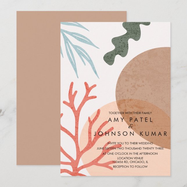 Invitación Formas abstractas de tono terroso de playa Boda  (Anverso / Reverso)