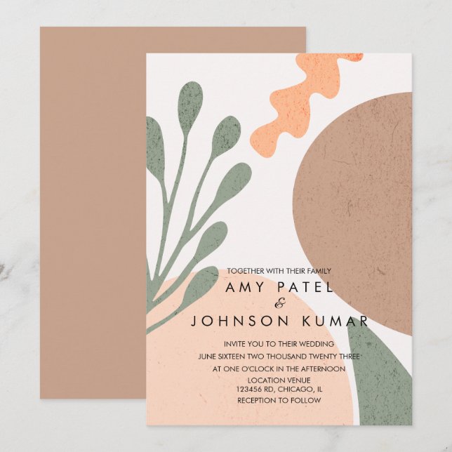 Invitación Formas abstractas de tono terroso moderno para bod (Anverso / Reverso)