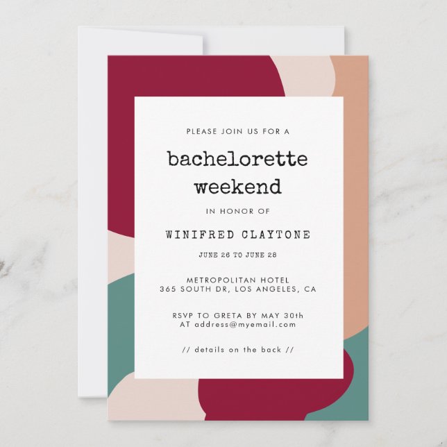 Invitación Formas abstractas fin de semana de despedida de so (Anverso)