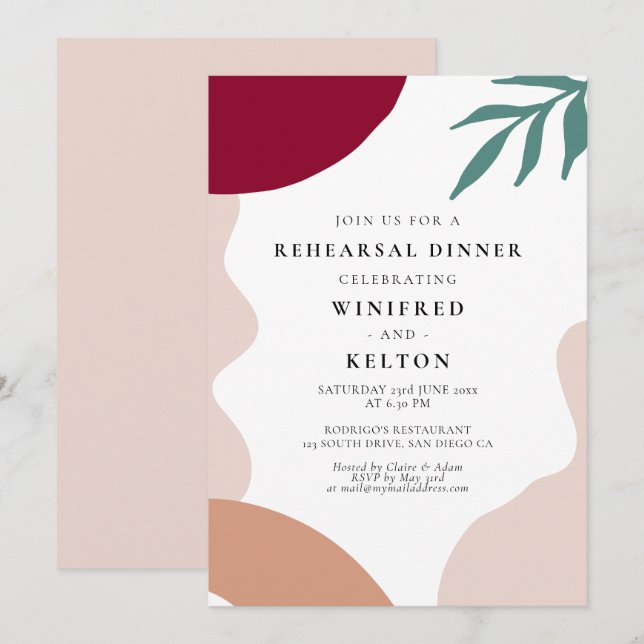 Invitación Formas abstractas modernas cena de ensayo de la bo (Anverso / Reverso)