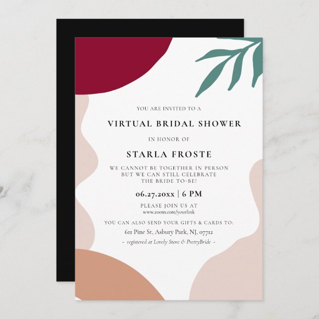 Invitación Formas abstractas modernas Ducha de novia virtual (Anverso / Reverso)