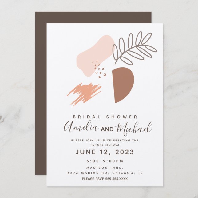 Invitación Formas botánicas dibujadas a mano Ducha Boho Brida (Anverso / Reverso)