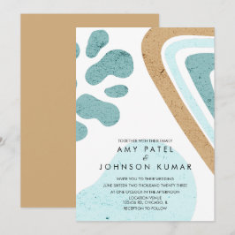 Invitación Formas de tono terroso moderno azul claro beige bo
