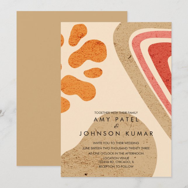 Invitación Formas de tono terroso moderno naranja quemado Bod (Anverso / Reverso)