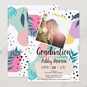 Invitación Formas geométricas de hojas tropicales graduación 