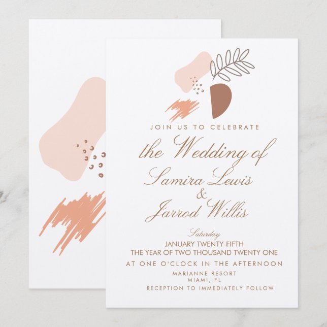 Invitación Formas Geométricas Orgánicas Abstractas Boda Kraft (Anverso / Reverso)