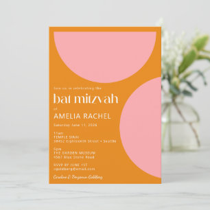 Invitación Formas geométricas simples Naranja rosa Bat Mitzva