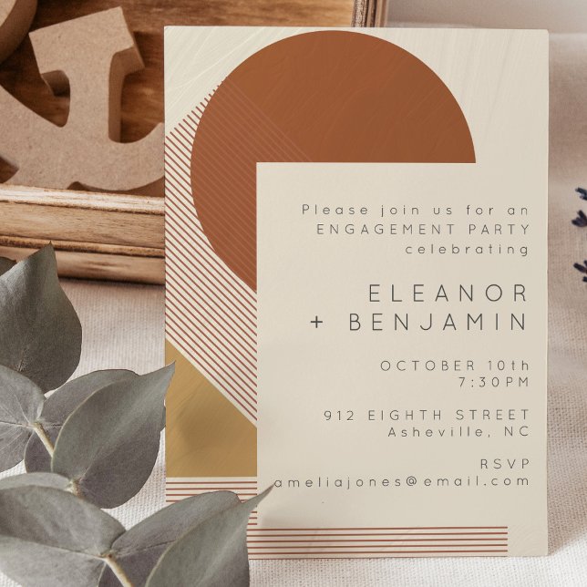 Invitación Formas Modernas Líneas Cobre Oro Fiesta de Comprom (Subido por el creador)