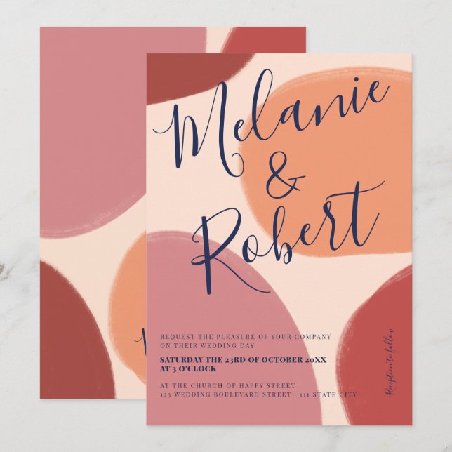 Invitación Formas neutrales retro bodas de tonos de tierra (Anverso / Reverso)