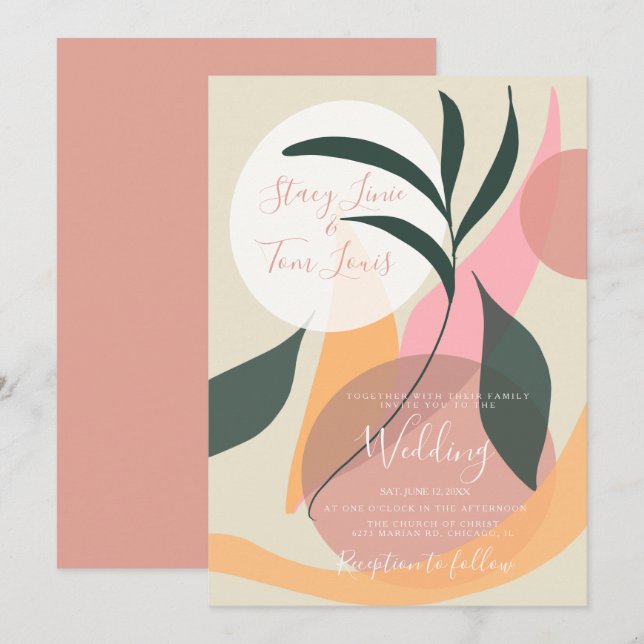 Invitación Formas Orgánicas Florales Botánicas Boda (Anverso / Reverso)