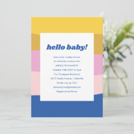 Invitación Formas retro coloridas Baby Shower azul único