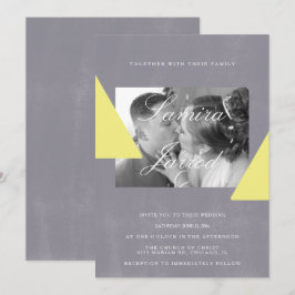 Invitación Formas simples de piedra gris amarilla Foto boda