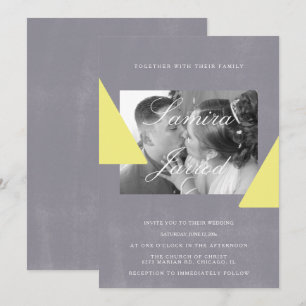 Invitación Formas simples de piedra gris amarilla Foto boda