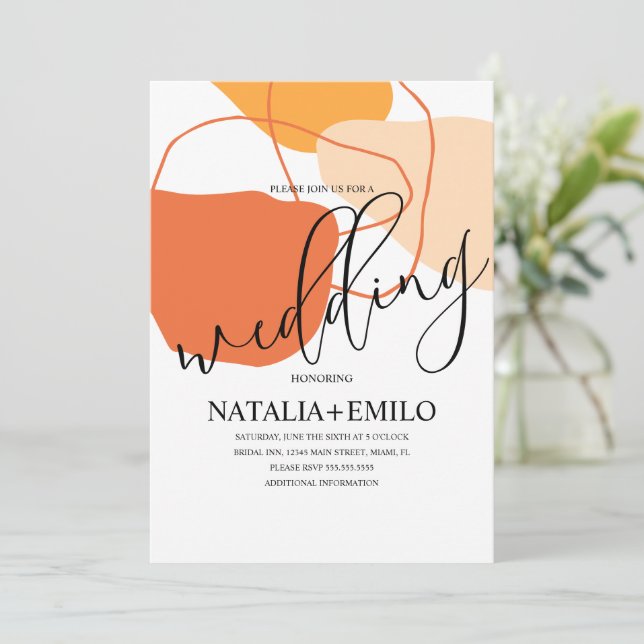 Invitación Formas y Líneas Abstractas Boda de Terracota (Anverso de pie)