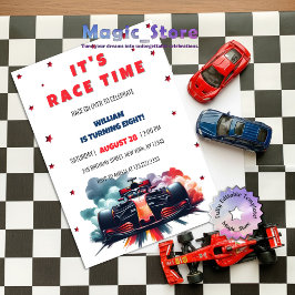 Invitación Formula Race Car Red Smoke Stars F1 Birthday