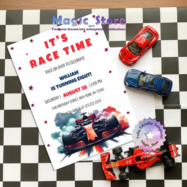 Invitación Formula Race Car Red Smoke Stars F1 Birthday (Subido por el creador)