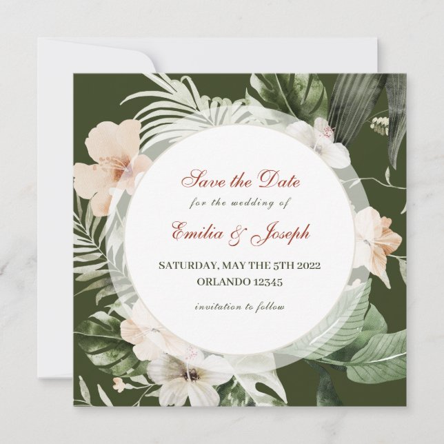 Invitación Fórmula tropical hibiscus boho floral pastel Save  (Anverso)