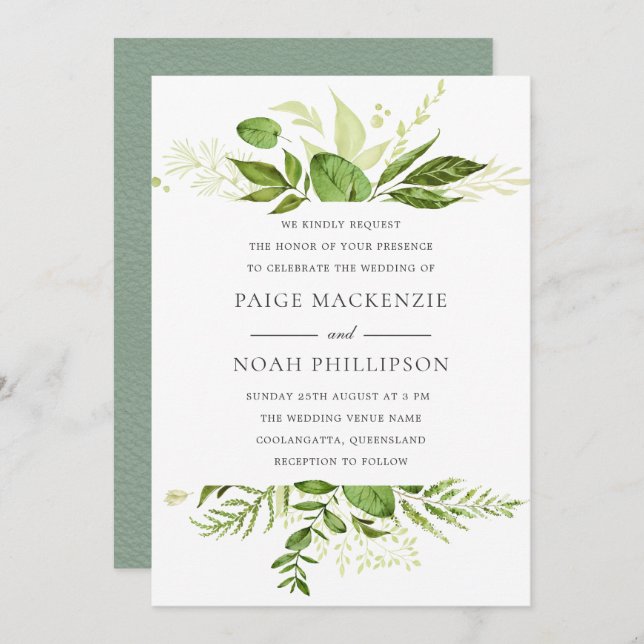 Invitación Forrest Greenery Elegant Wedding Invitation (Anverso / Reverso)