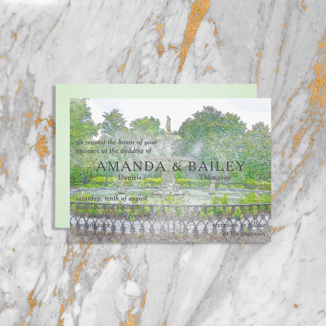 Invitación Forsyth Fountain Watercolor Savannah GA (Subido por el creador)