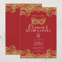 Fortuna Rojo Oro Encaje Mascarada 15 Quinceañera