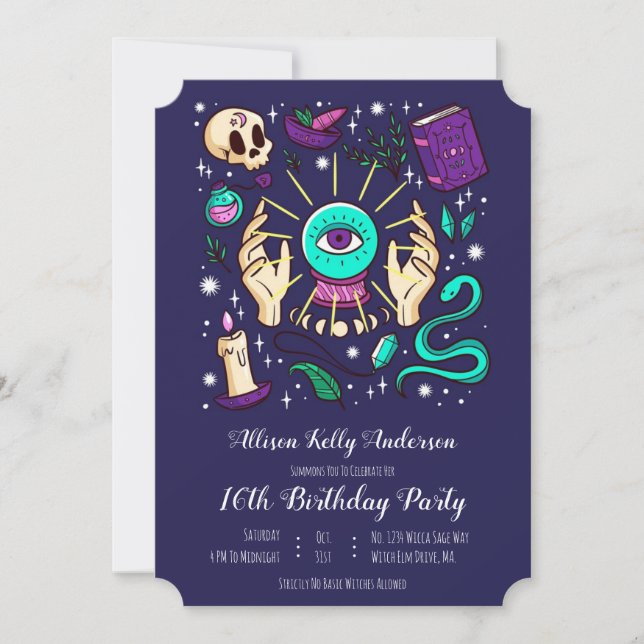 Invitación Fortune Teller Sweet 16 Magic 16th Birthday Purple (Anverso)