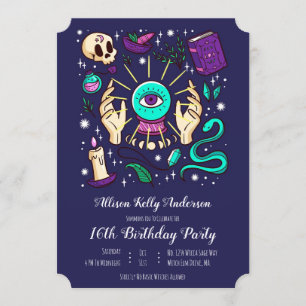 Invitación Fortune Teller Sweet 16 Magic 16th Birthday Purple