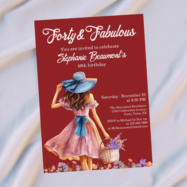 Invitación Forty and Fabulous Elegant Woman's 40th Birthday  (Subido por el creador)