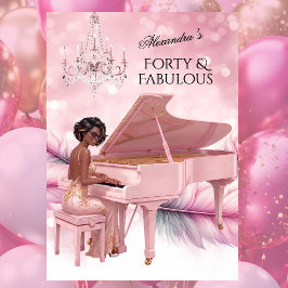Invitación Forty Fabulous Elegant Birthday Pink White Piano 