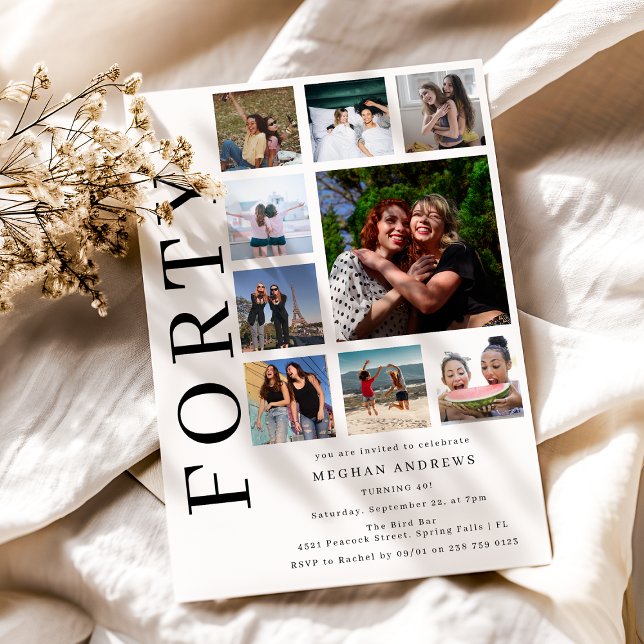 Invitación Forty Photo Collage 40th Birthday Party Invitation (Subido por el creador)
