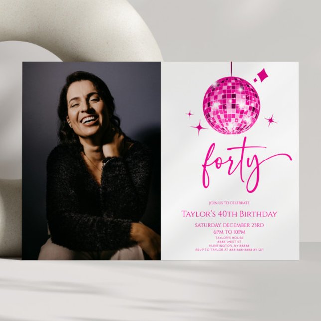 Invitación Forty Pink Disco Ball Photo 40th Birthday Party (Subido por el creador)