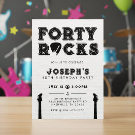 Invitación Forty Rocks Guitar Pick 40th Birthday Party