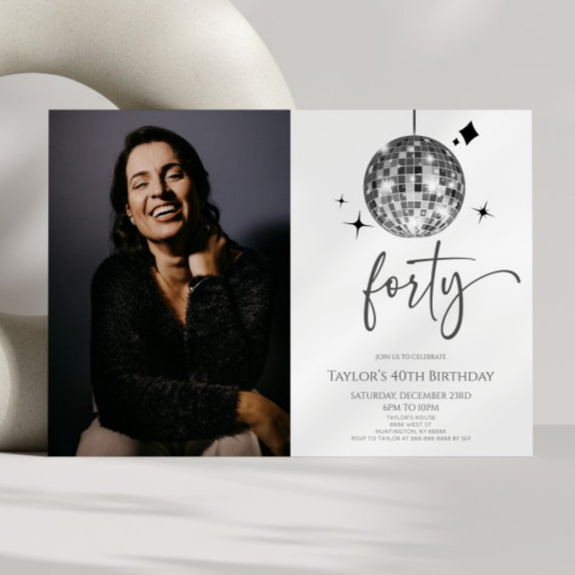 Invitación Forty Silver Disco Ball Photo 40th Birthday Party (Subido por el creador)