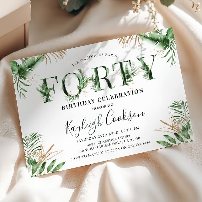 Invitación Forty Summer Tropical Greenery 40.º Fiesta de cump (Subido por el creador)
