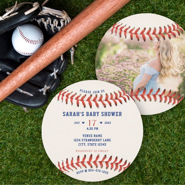 Invitación Fósforo deportivo de béisbol Baby Shower (Baseball Softball Sport Photo Baby Shower Invitation)