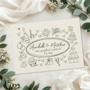 Invitación Fósforos de boda retro funky dibujados a mano