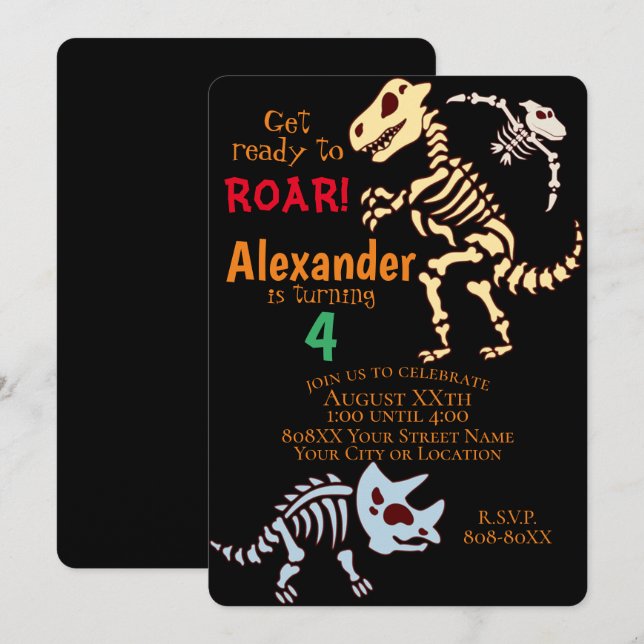 Invitación Fósiles de dinosaurios geniales (Anverso / Reverso)