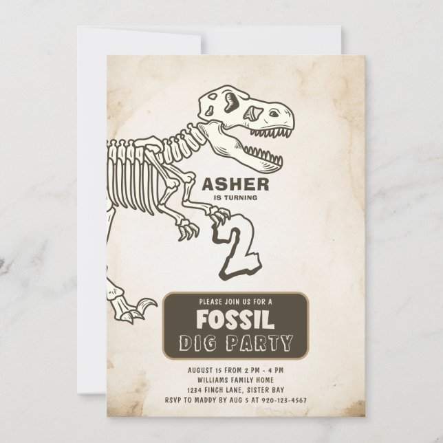Invitación Fossil Dig Dinosaur Birday Party (Anverso)