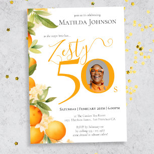Invitación Fotación de Naranja Zesty 50 cumpleaños