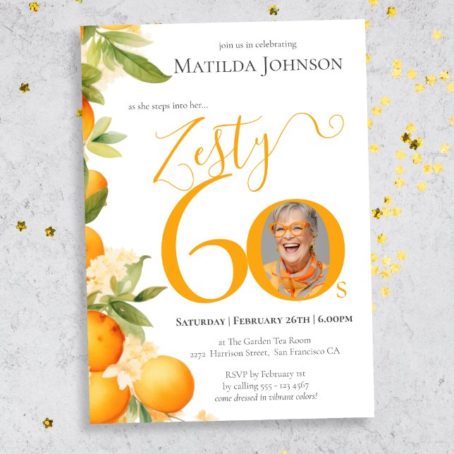 Invitación Fotación por el cumpleaños número 60 de Zesty Nara (Mockup View)