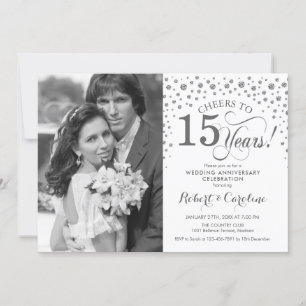 Invitación Foto 15º Aniversario de Boda - Blanco Plata