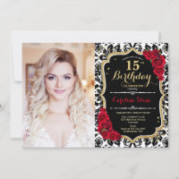 Foto 15th Birthday Party Red Gold Black Damask