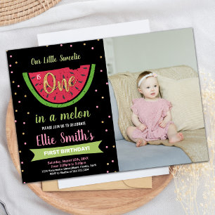 Invitación Foto 1 cumpleaños de la sandía verde