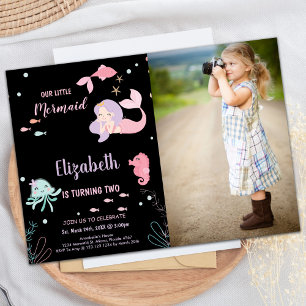 Invitación Foto 2 cumpleaños de nuestra sirena rosada